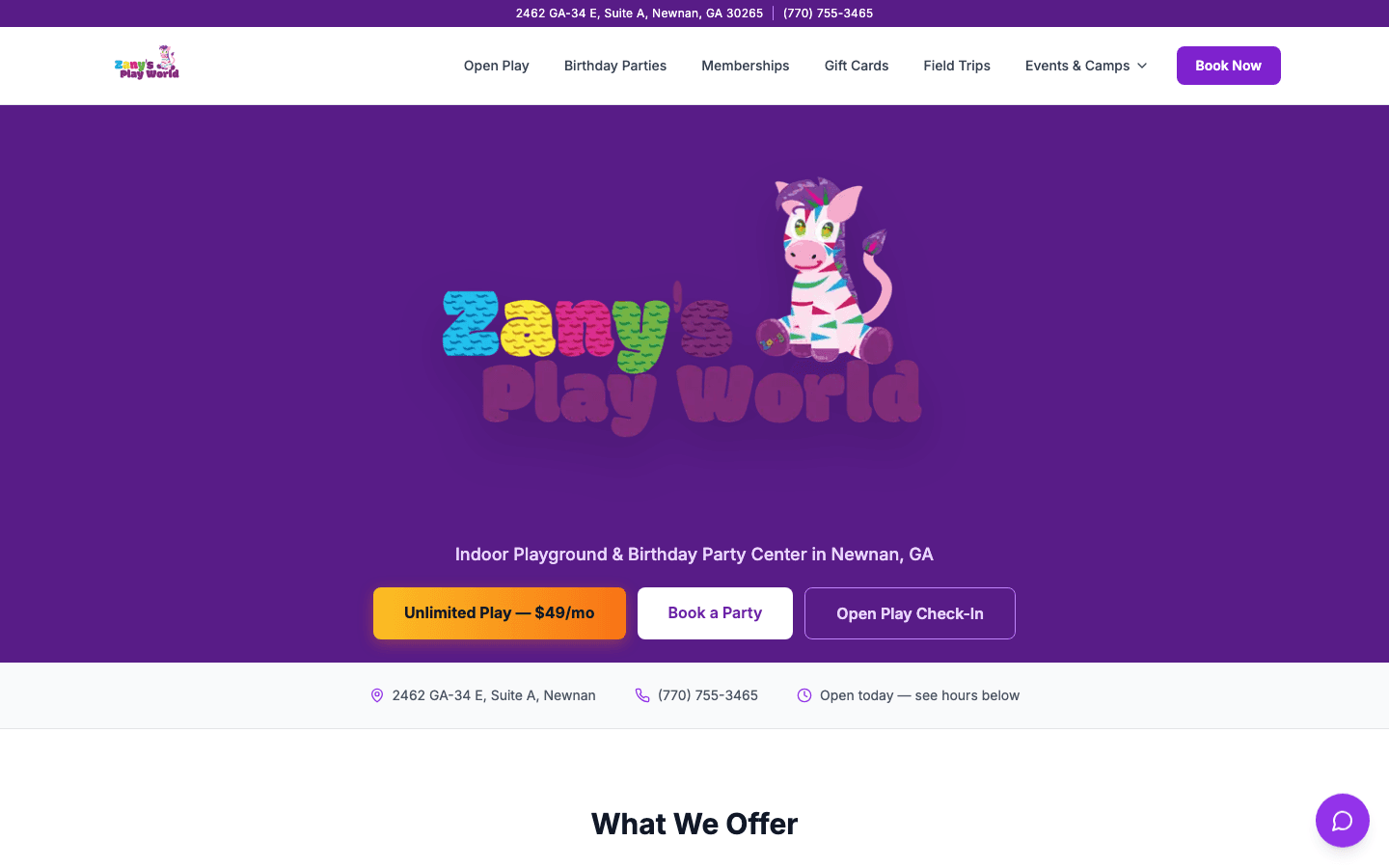Zany's Play World homepage