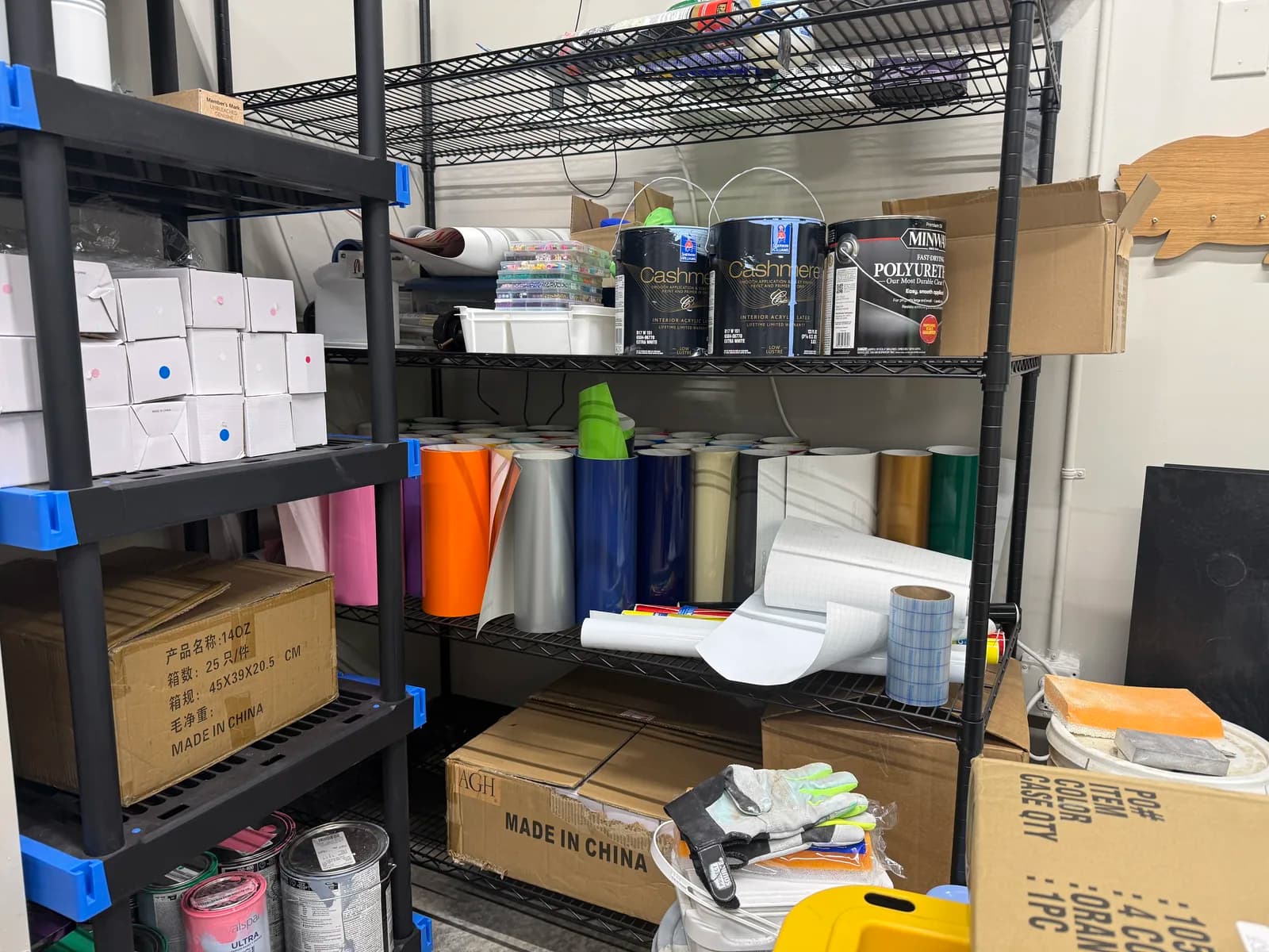 Stocked vinyl rolls and supplies at Color Pop