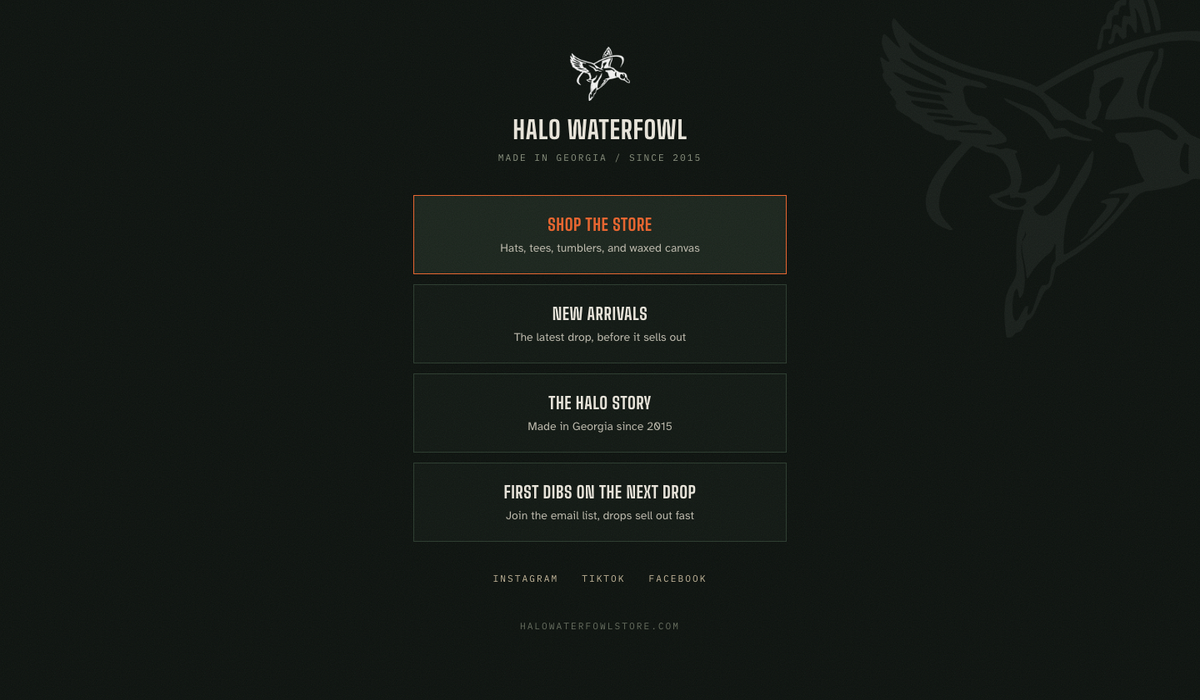The HALO Waterfowl link-in-bio hub